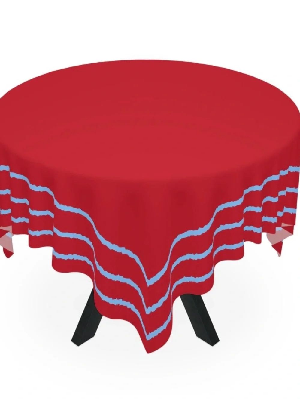 Red Tablecloth with Light Blue Stripe Accent - Home Dining